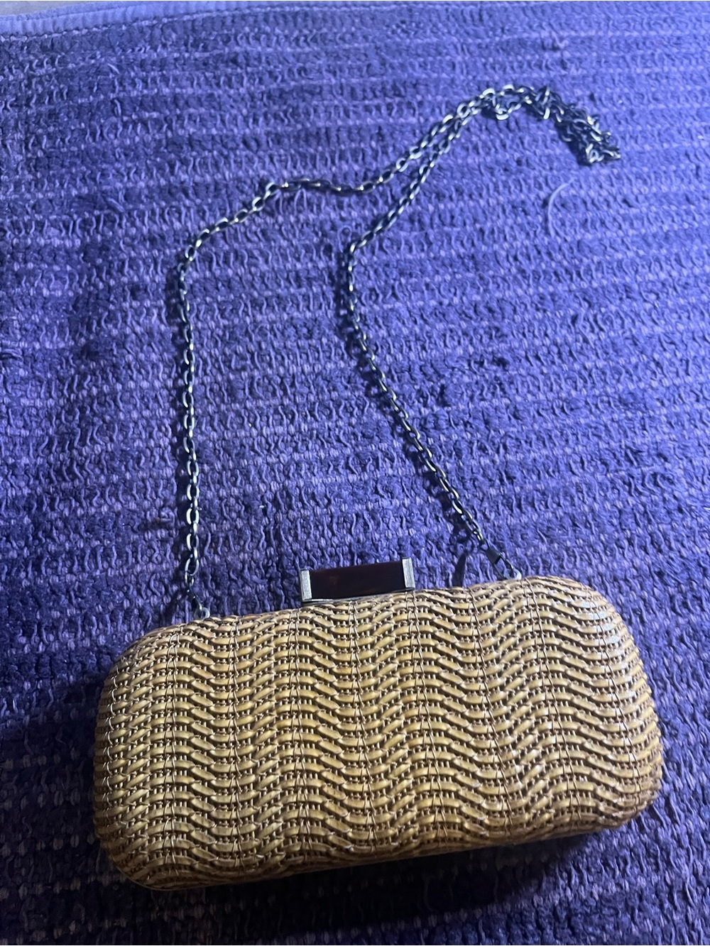 Urban Expressions Woven Leather Clutch with Chain Strap - Yellow